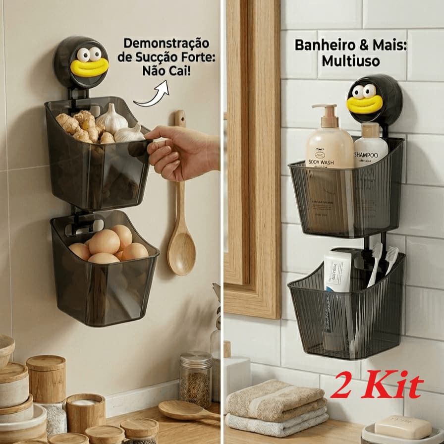Conjunto 2 Cestos Organizador Multiuso para Casa Inteira | Multiuso Cozinha/Banheiro | Sucção Forte