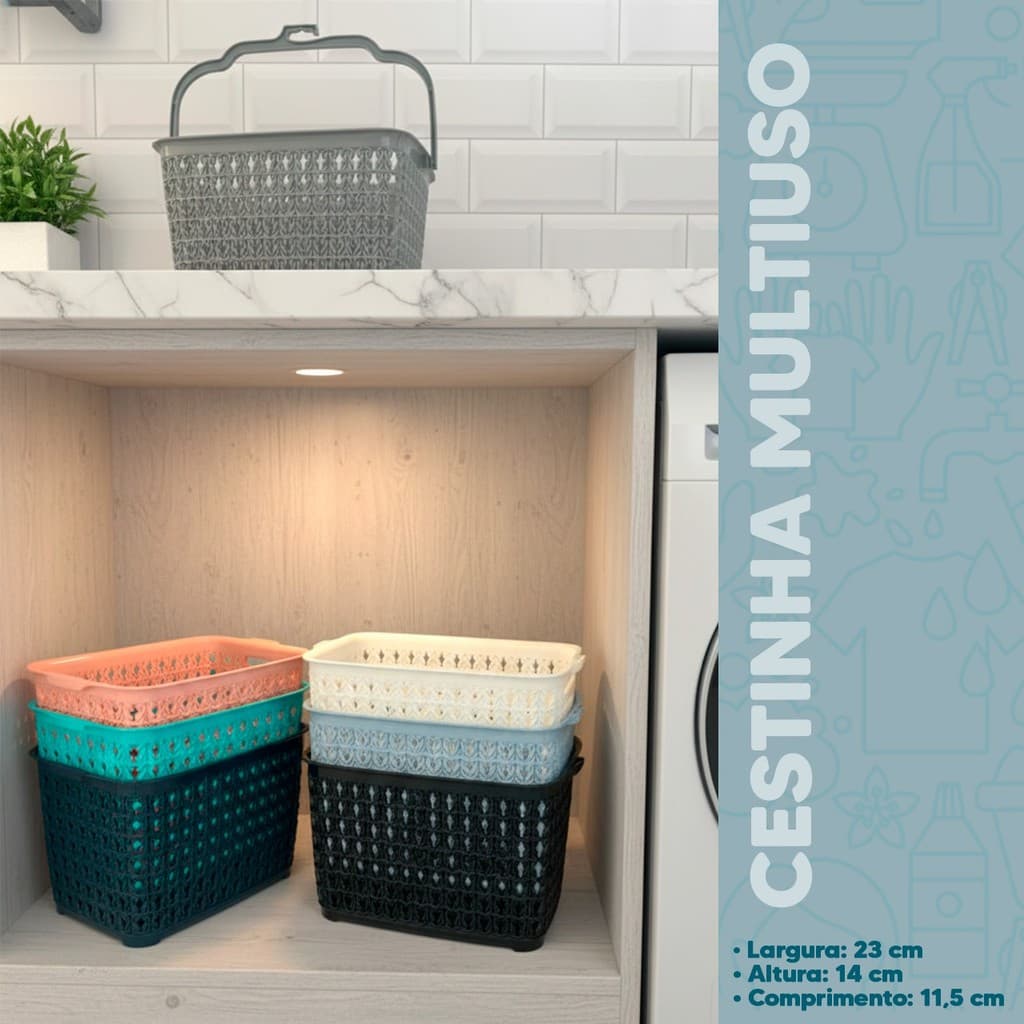 Cestinha Rattan Multiuso Lavanderia Banheiro – Diversas Cores 23x11,5x14 cm
