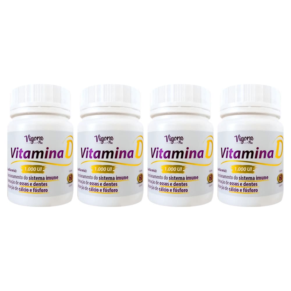 Kit 4 Vitamina Vigora Plus Vitamina D 1000UI 60Cps - Prati