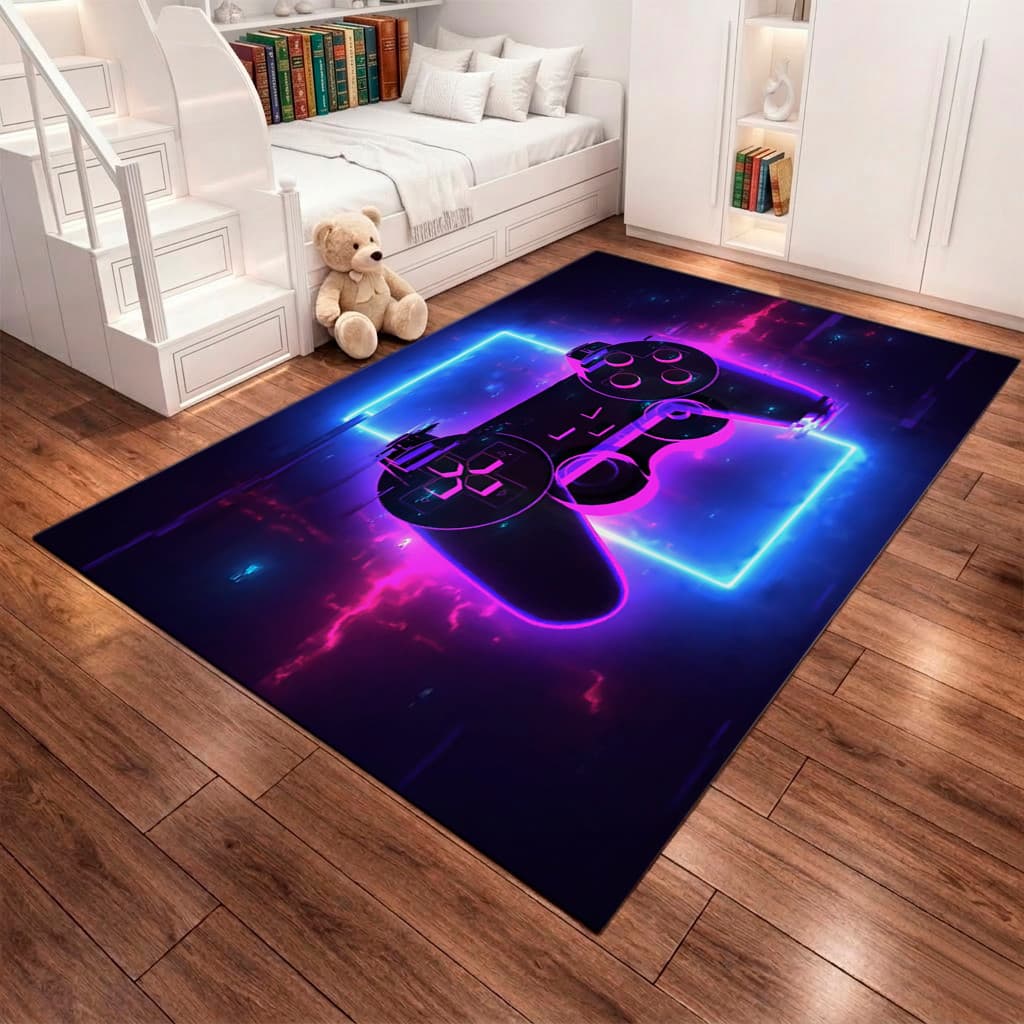 Tapete Grande Antiderrapante Para Quarto Decoração Infantil Neon Gamer Jogo Controle Video Game