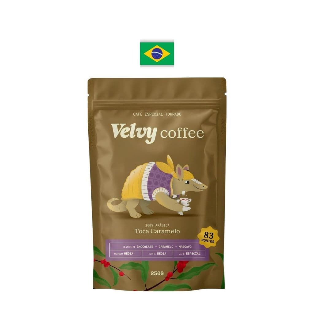 VELVY COFFEE TOCA CARAMELO GRAOS/MOIDO 250g - Café especial torrado em grãos/moído 100% arábica Toca Caramelo.