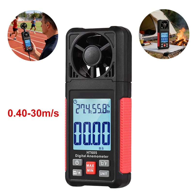 Anemômetro Digital 0.40-30m/s Com Visor LCD Retroiluminado-Medidor de Velocidade do Vento e Temperatura (-20°C a 60°C)