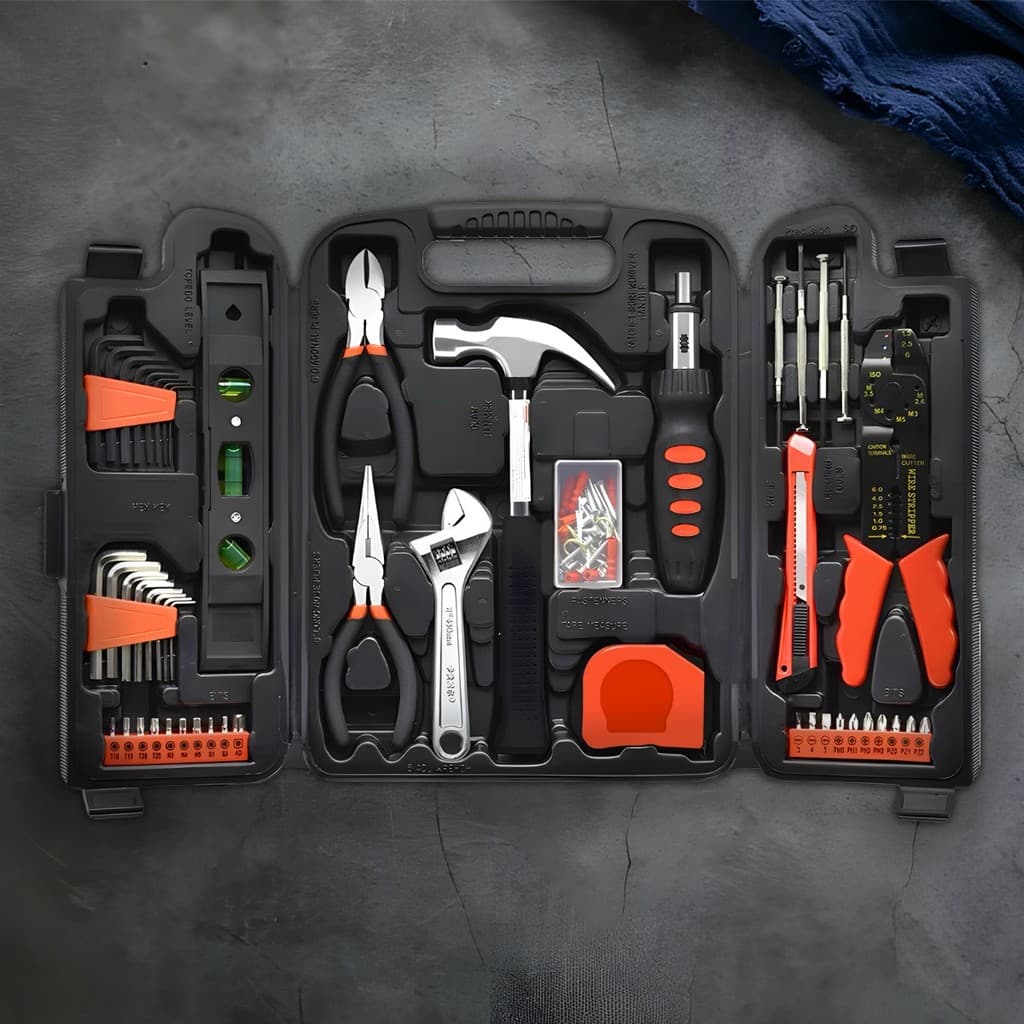 Ferramentas 129 Peças Kit Completo para Casa Carro Oficina Maleta Reforçada Alicates Chaves Nível