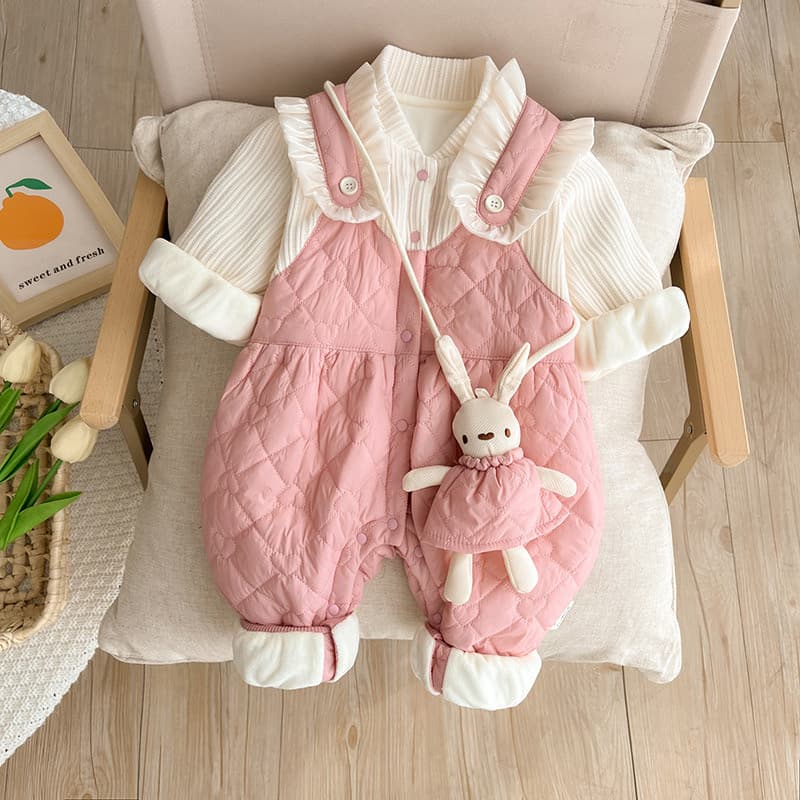 Roupas de bebê roupas de inverno bebê recém-nascido menina Super bonito macacão forro de lã acolchoado macacão Outing ab