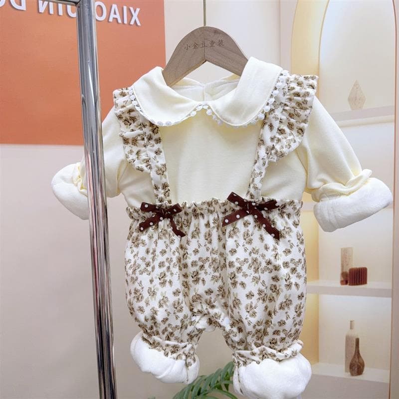 Novo estilo roupas de bebê roupas de inverno estilo Pastoral bebê menina macacão mês inteiro velo macacão abraço roupas 
