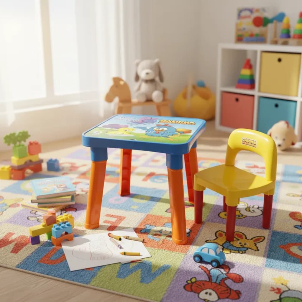 Mesa Didática Infantil com Divisórias e Cadeirinha para Menino ou Menina Monte