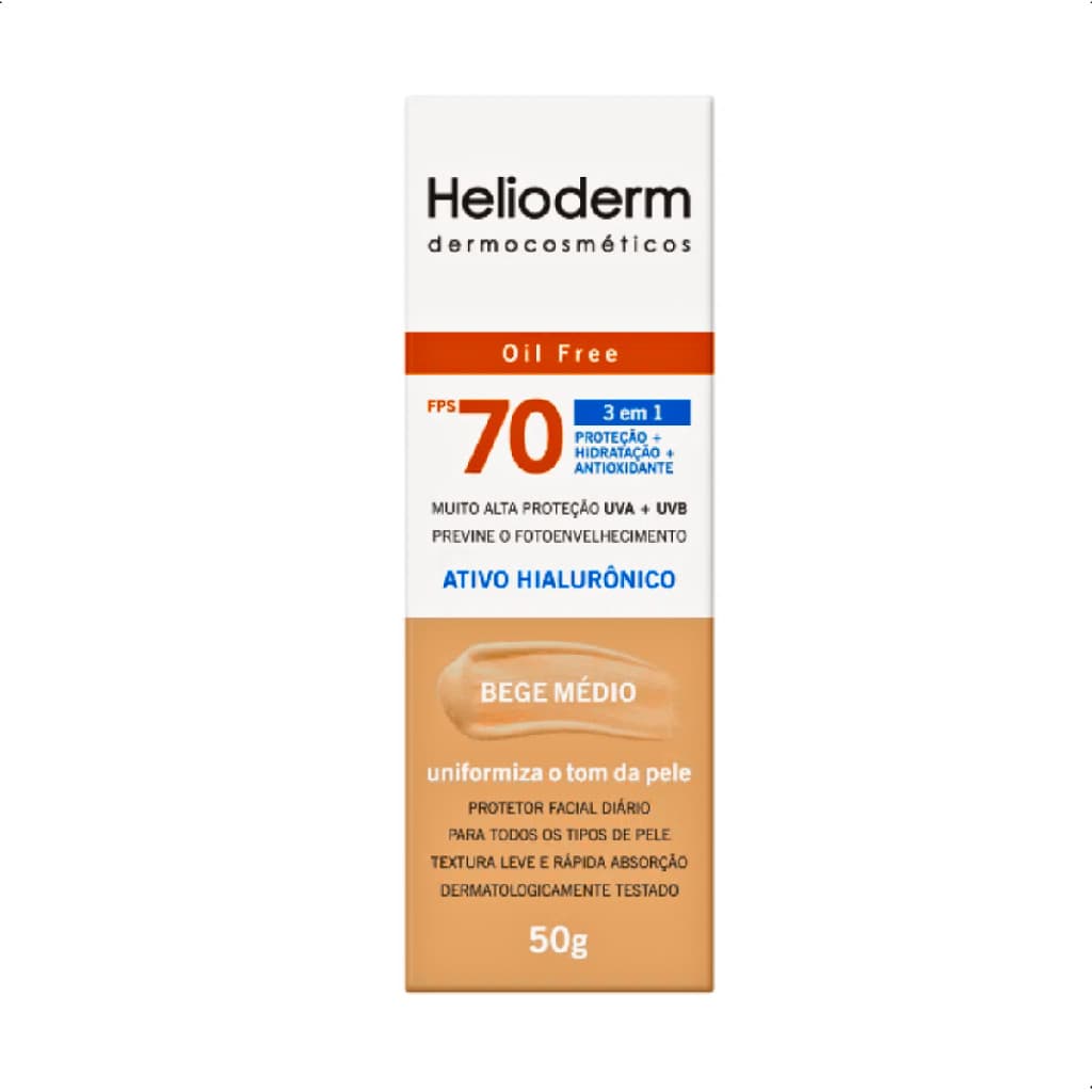 Protetor Solar Facial Bege Médio FPS70 50g Helioderm