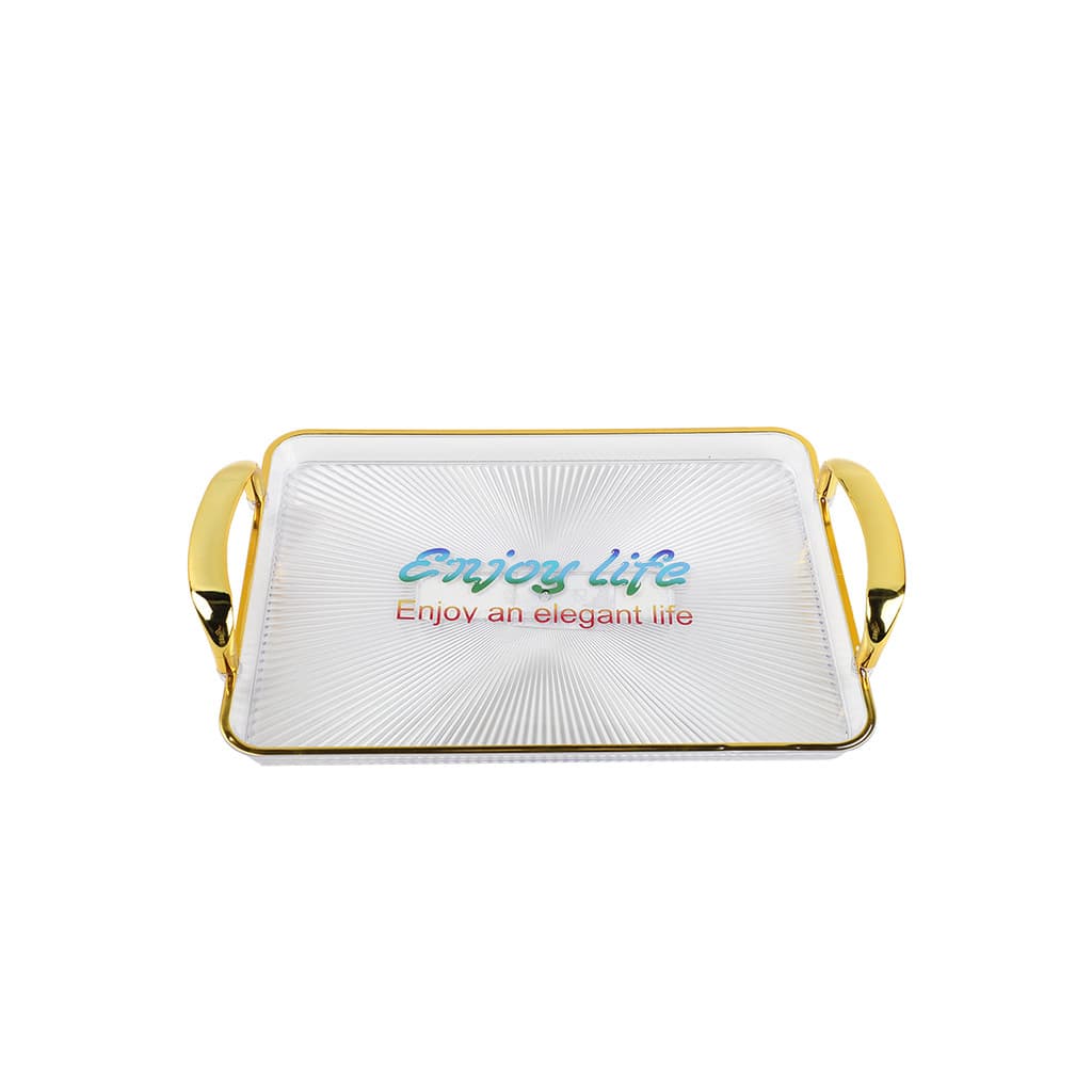 Bandeja Decorativa Multiuso 32cm Acrílica Canelado Cozinha Alça Fruta Bebida Mesa Sobremesa Banheiro