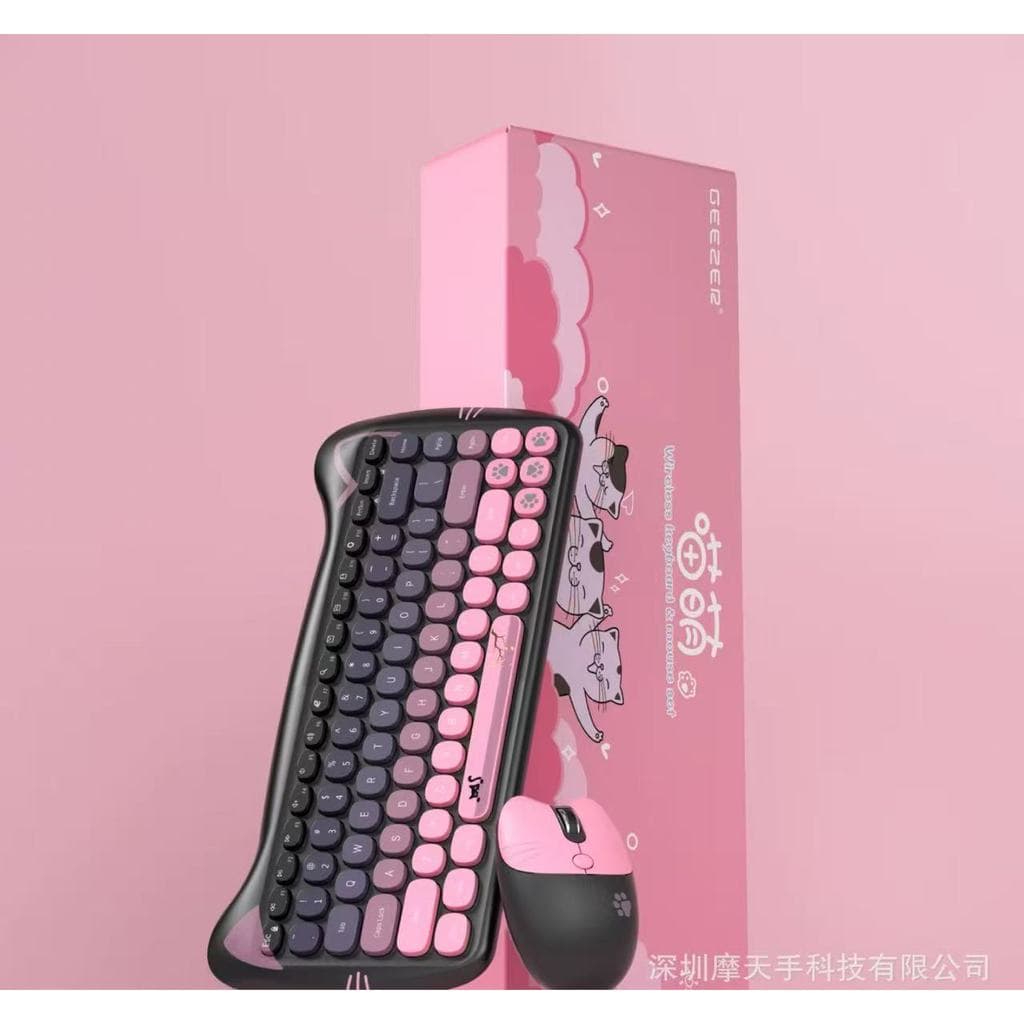 kit Teclado e Mouse Sem Fio Gatinho USB Colorido Candy Macio e Confortável + Mouse