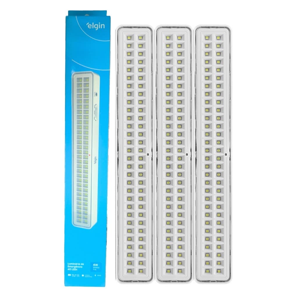 Lâmpada Luminária de Emergência Elgin 60 Leds 4w Recarregável Bivolt 6500k 1 a 3 Unidades Monte o seu Kit