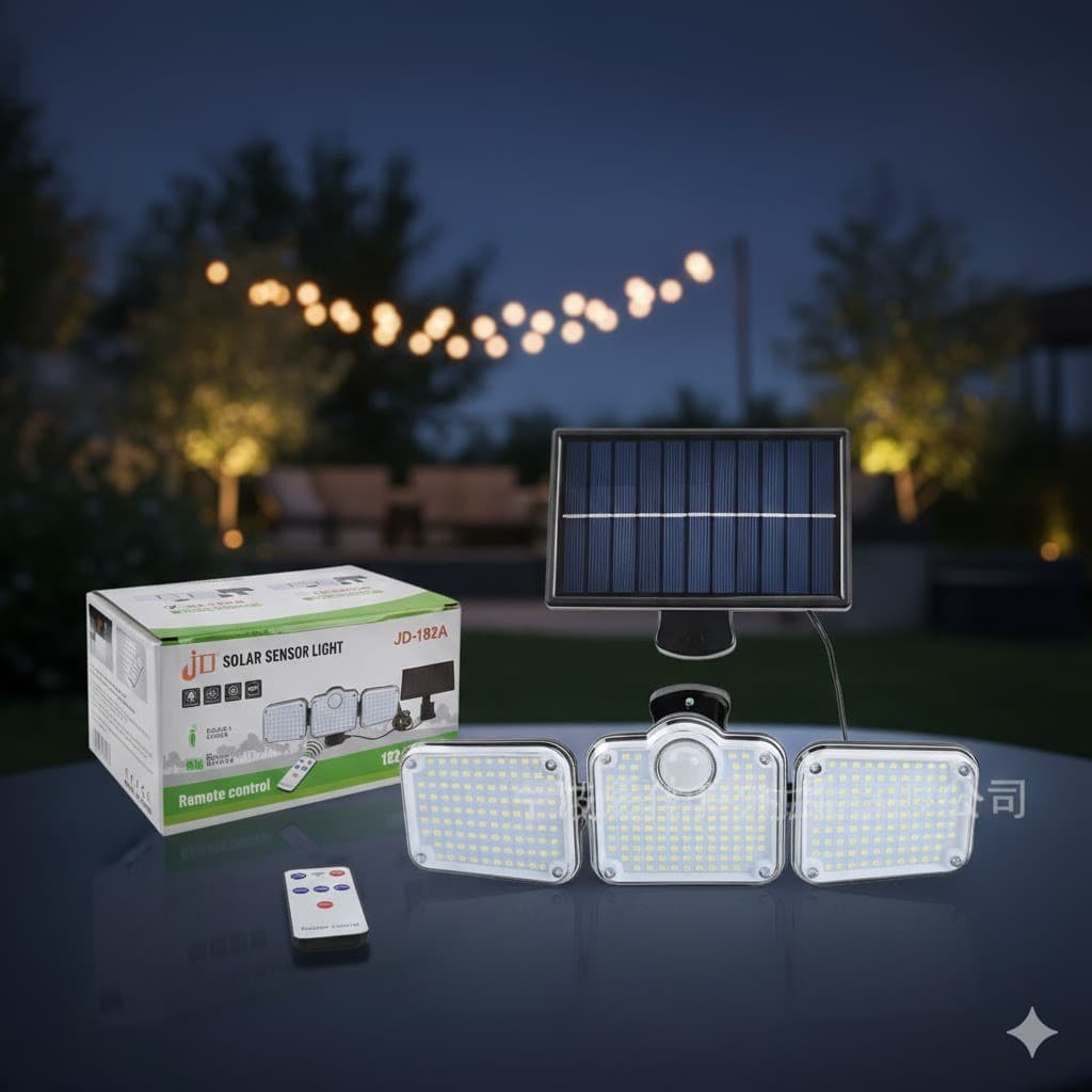 Luminária Solar LED com Sensor de Movimento – 285mm, 182 LEDs Ângulo Ajustável à Prova d’Água - Bingo