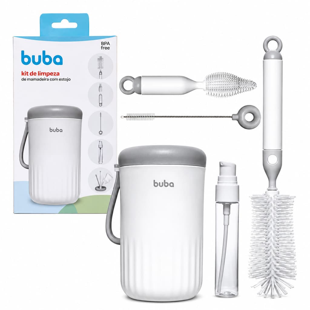 Kit Portátil Para Limpeza De Mamadeira E Bicos Buba Higiene Viagem Passeio Escova Recém Nascido Bebê