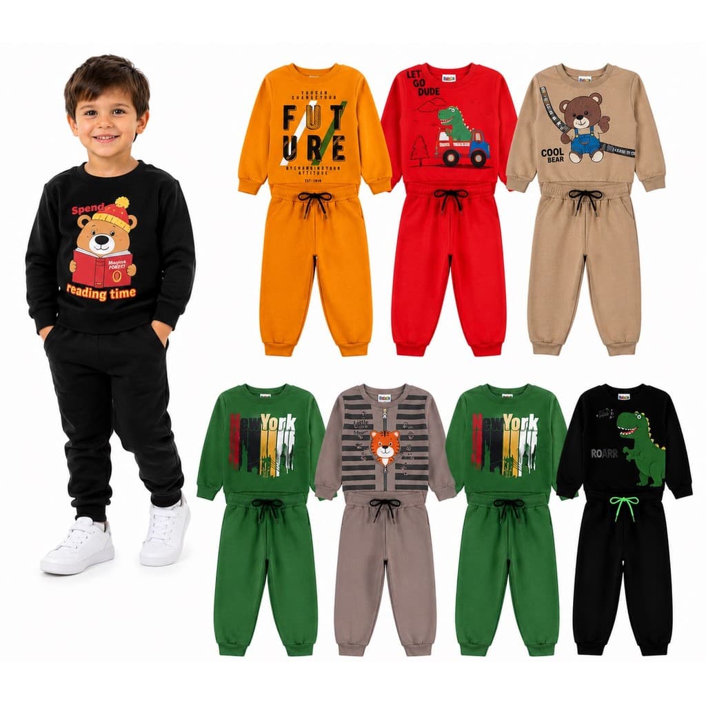 Kit 6 Peças Conjunto Moletom Infantil Inverno Menino 3 Blusa e 3 Calças