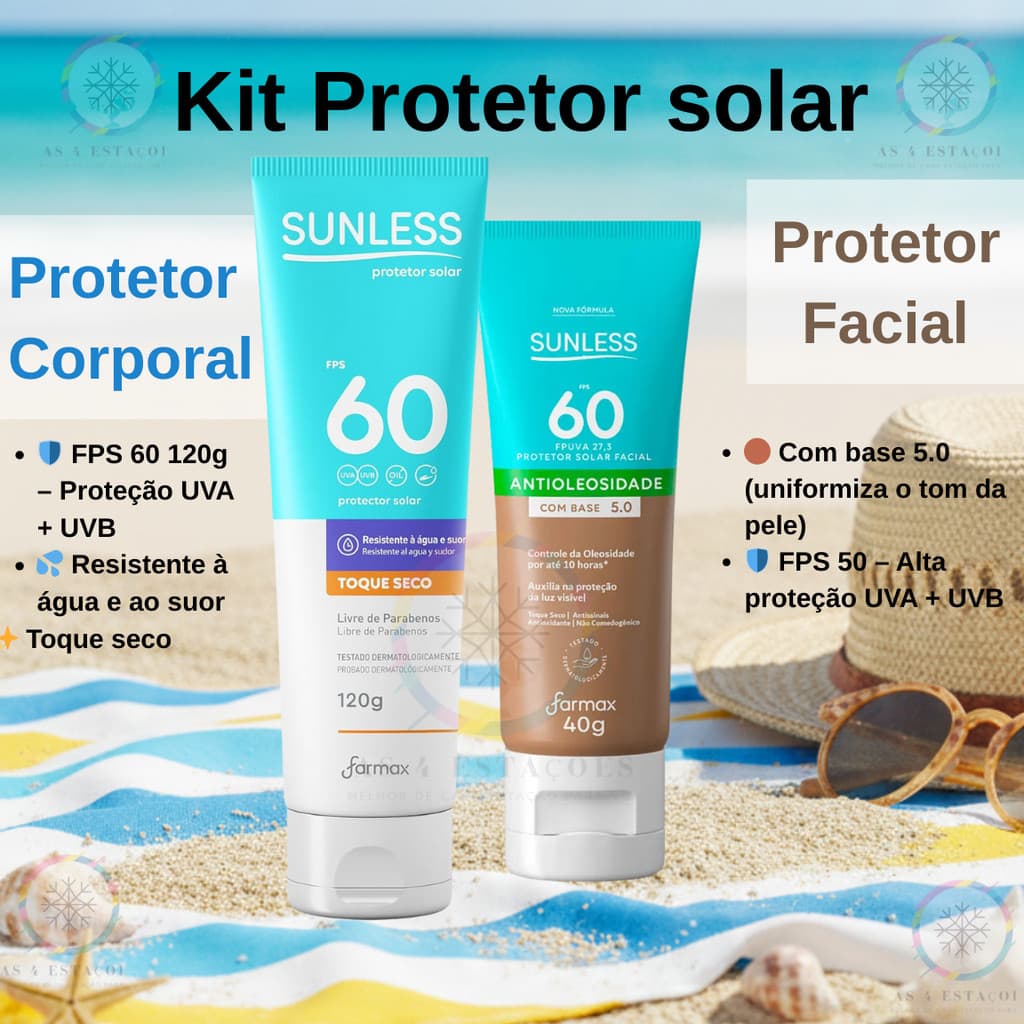 Kit Protetor Solar Fps 60 120g + Protetor Solar Facial 5.0