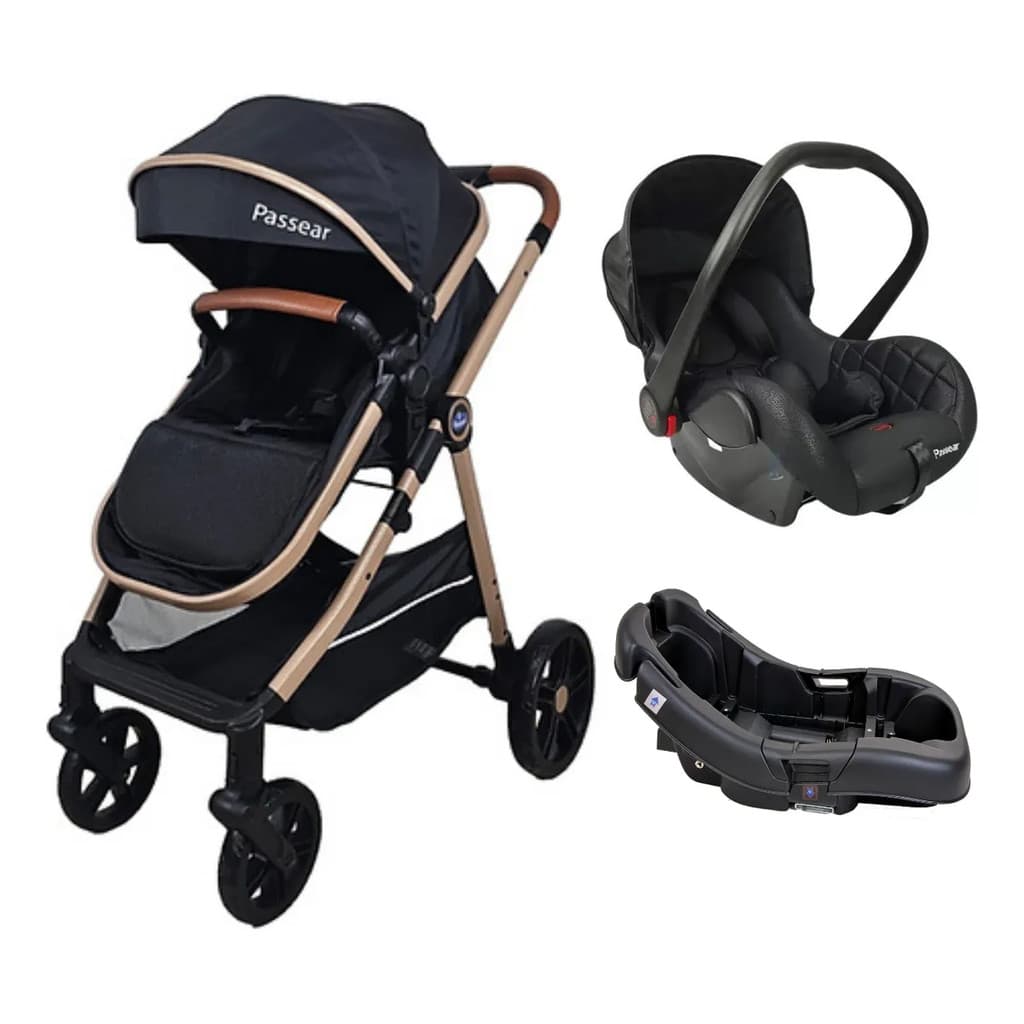 APOLO TRIO-CARRINHO DE BEBE 3 EM 1 APOLO+BEBE CONFORTO ACONCHEGO E ADAPTADOR + BASE -QB619 PRETO