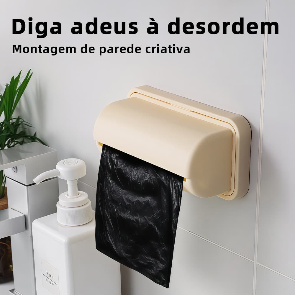 Organizador Multiuso de Parede Porta Sacola Puxa Saco para Organização Prática em Cozinha e Banheiro com Dispenser