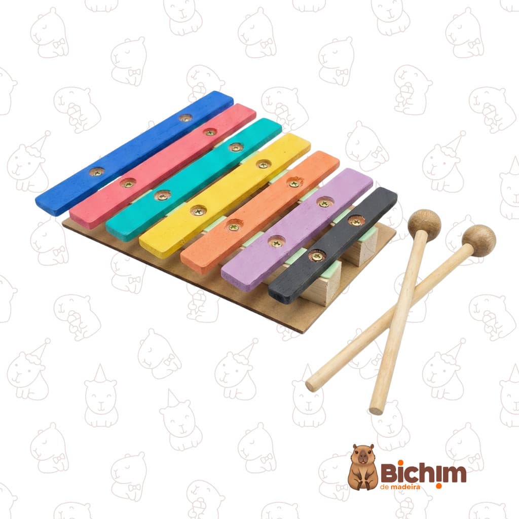 Xilofone Brinquedo Musical Educativo Bichim de madeira