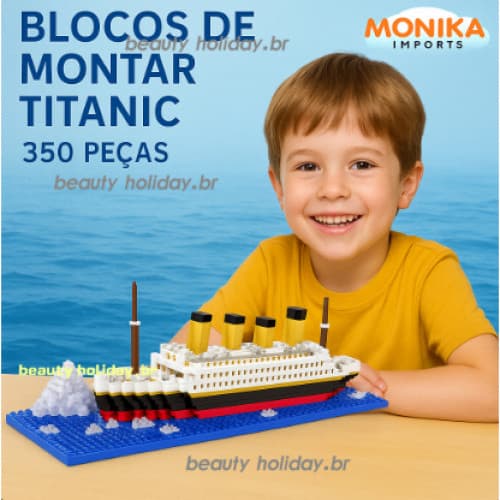 Blocos de Montar Titanic Estilo Lego  (350 Peças) - Modelo Mini Navio Quebra-Cabeça Presente Infantil Educativo