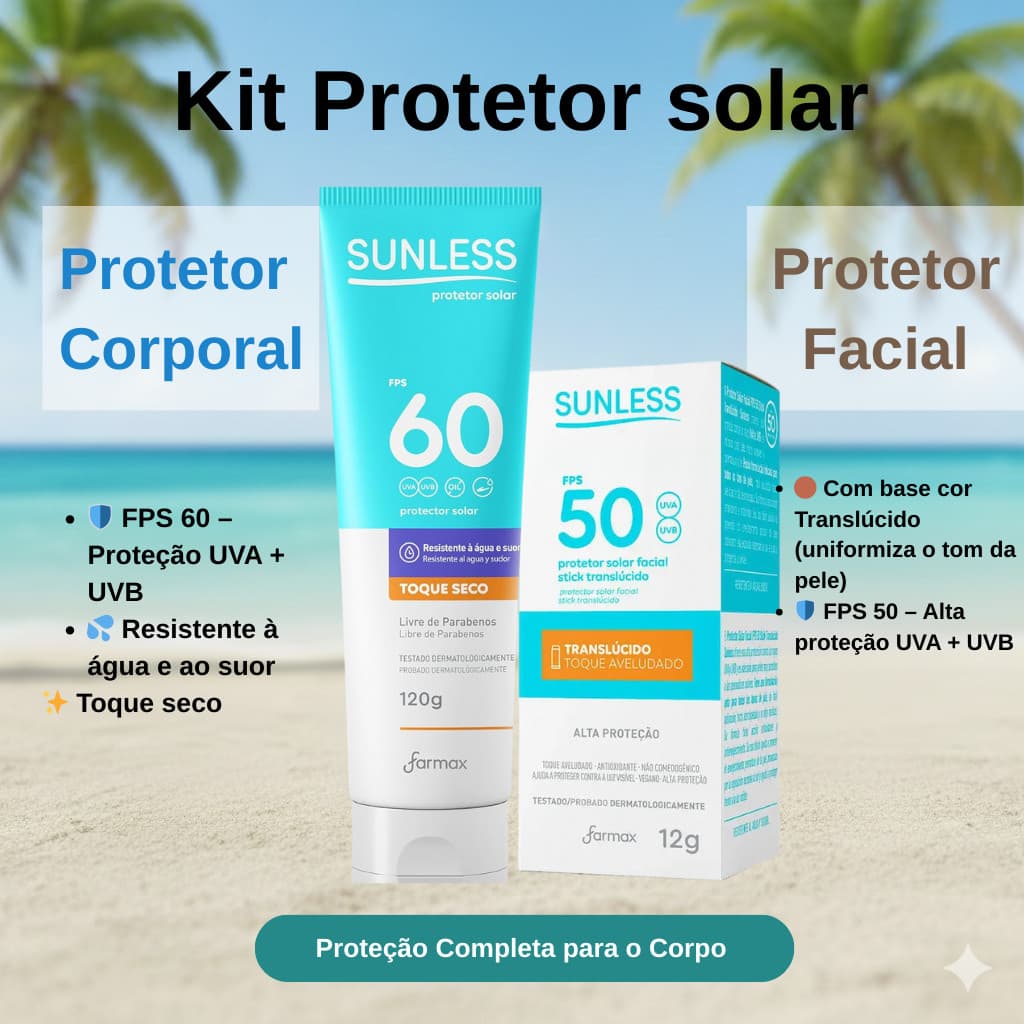 kit Protetor Solar Facial Bastão Translúcido + Protetor Solar Corporal FPS 60 120g