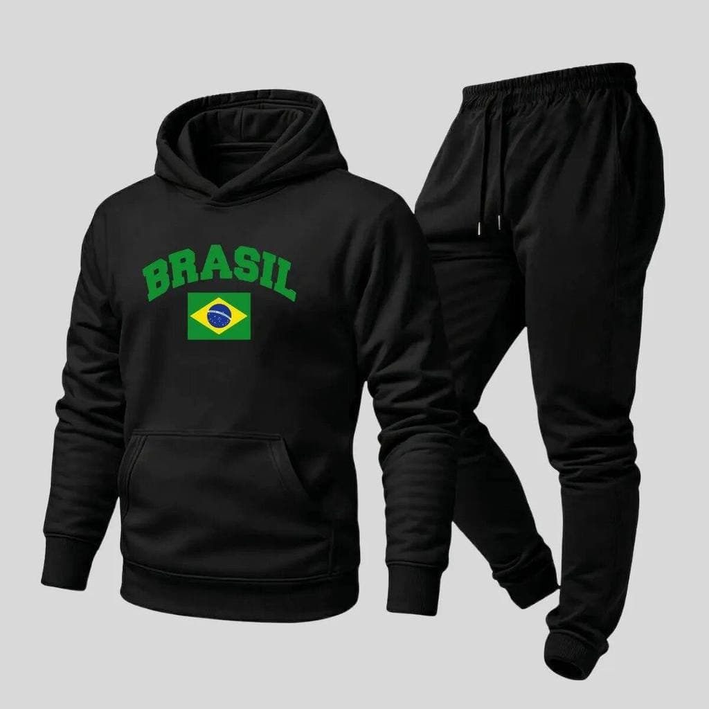 Conjunto moletom canguru e calça moletom brasil copa unissex