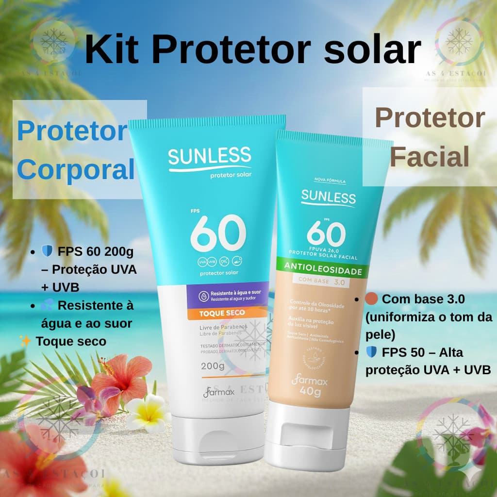 Kit Protetor Solar Fps 60 200g + Protetor Solar Facial 3.0