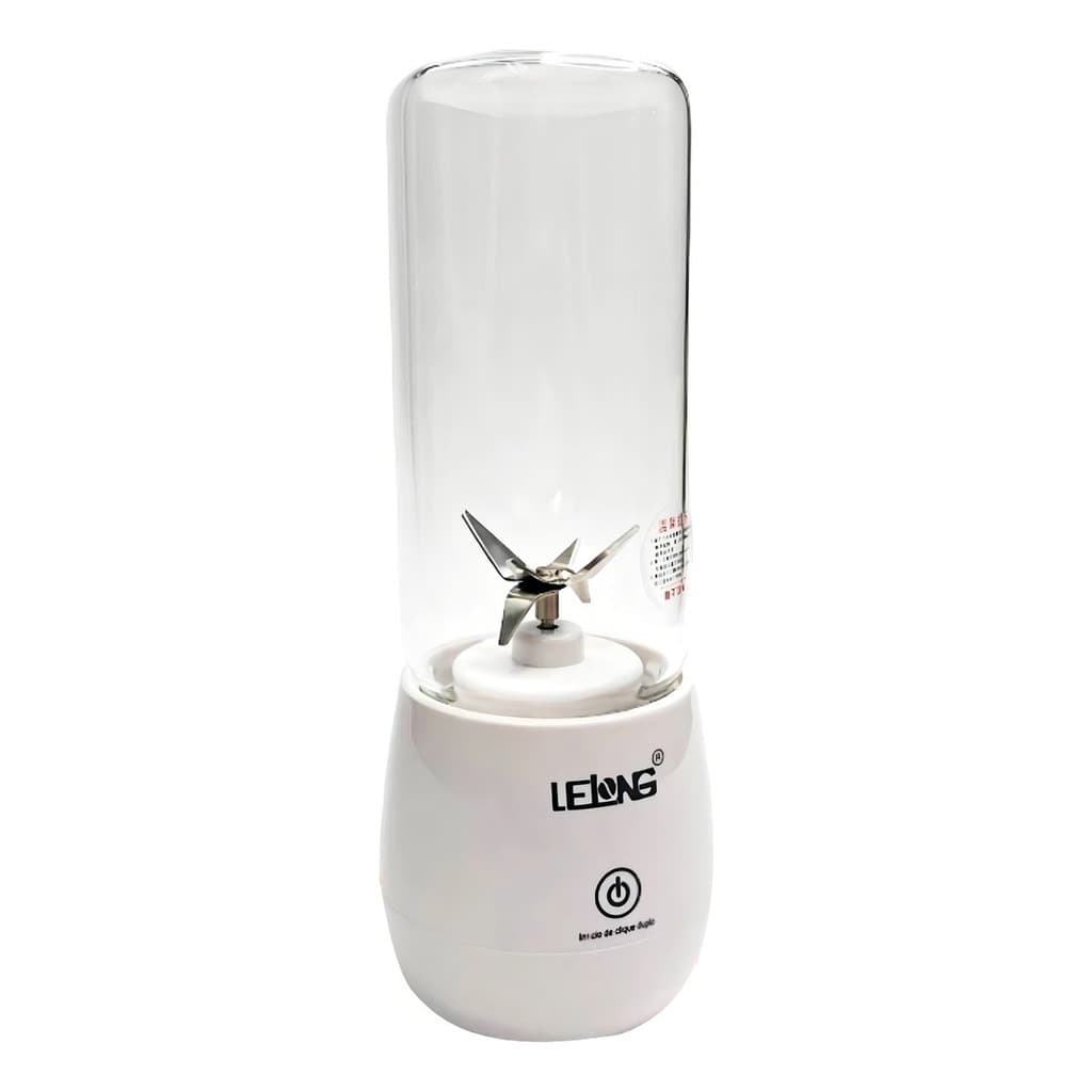 Mini Liquidificador Potente 40W com Copo de Vidro Borossilicato 400ml Portátil e 6 Lâminas - A579