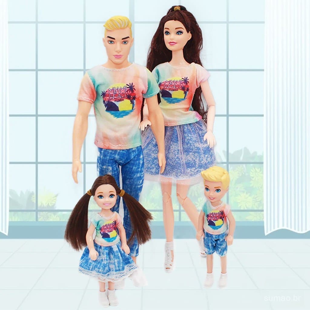 Bonecas de Vestir DIY para Família, Pacote com 4 Bonecas Articuladas de 30cm e 13cm com Roupas e Sapatos, Brinquedo de F