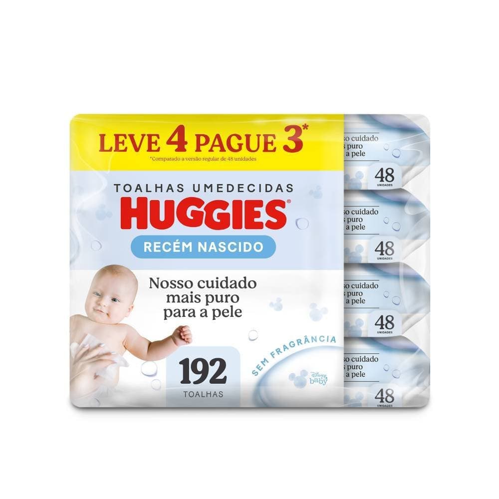 Lenços Umedecidos Huggies Recém-nascido Sem Fragrância Leve 4 Pague 3 - 192 Unidades