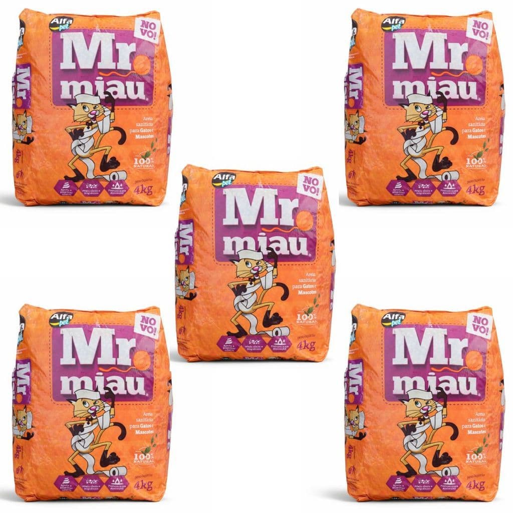 Fardo 5 Areia Sanitária Mr Miau 4kg Natural Gatos Atacado Revenda 20kg Granulante Mineral Premium