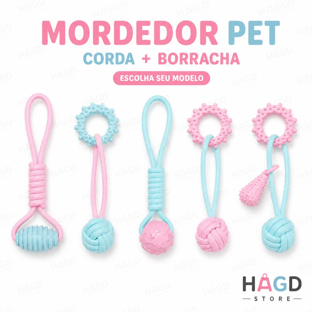 Mordedor para Cachorro Corda e Borracha Brinquedo Pet Interativo Resistente
