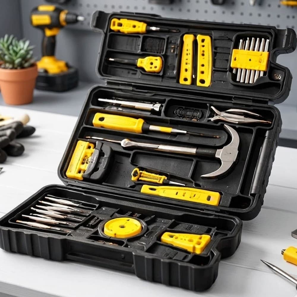 Maleta Preta Kit Ferramentas Chaves Alicate Martelo Parafusos Estilete Manutenção Conjunto Completo