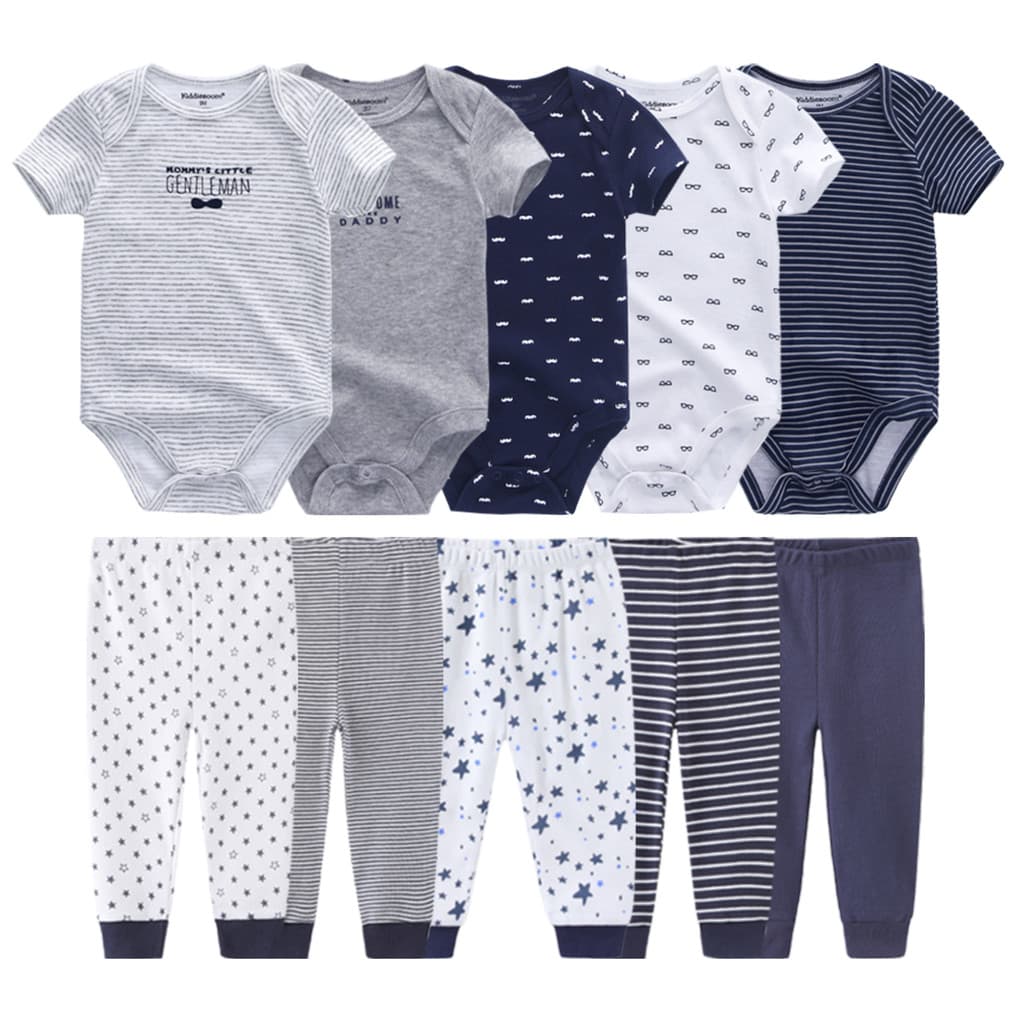 Kiddiezoom Unissex 10 Peças Conjunto De Roupas De Bebê Algodão Macio Menino Menina Bodysuits + Calças Roupa Infantil Pre