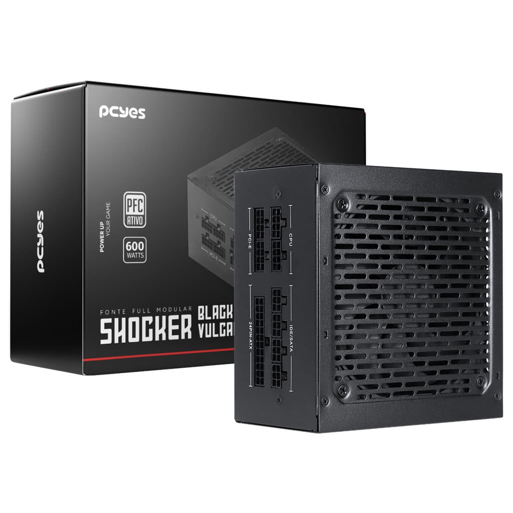 Fonte Gamer Energia Alimentação Shocker Full Modular 600W 80 Plus Pcyes