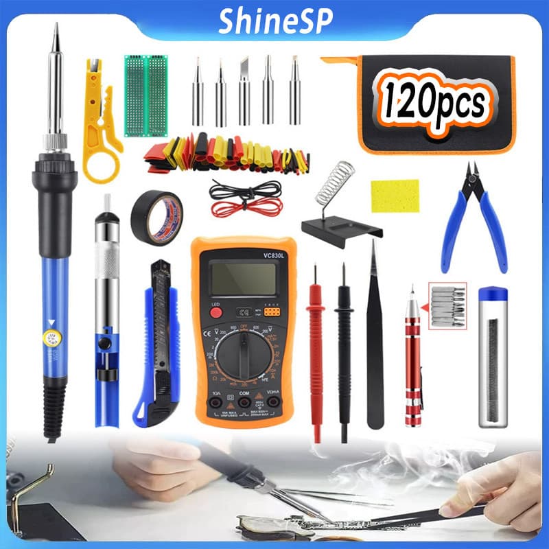Kit 120pcs Completo Ferro de Solda 60W 110V ou 220V com Multímetro Digital e Acessórios
