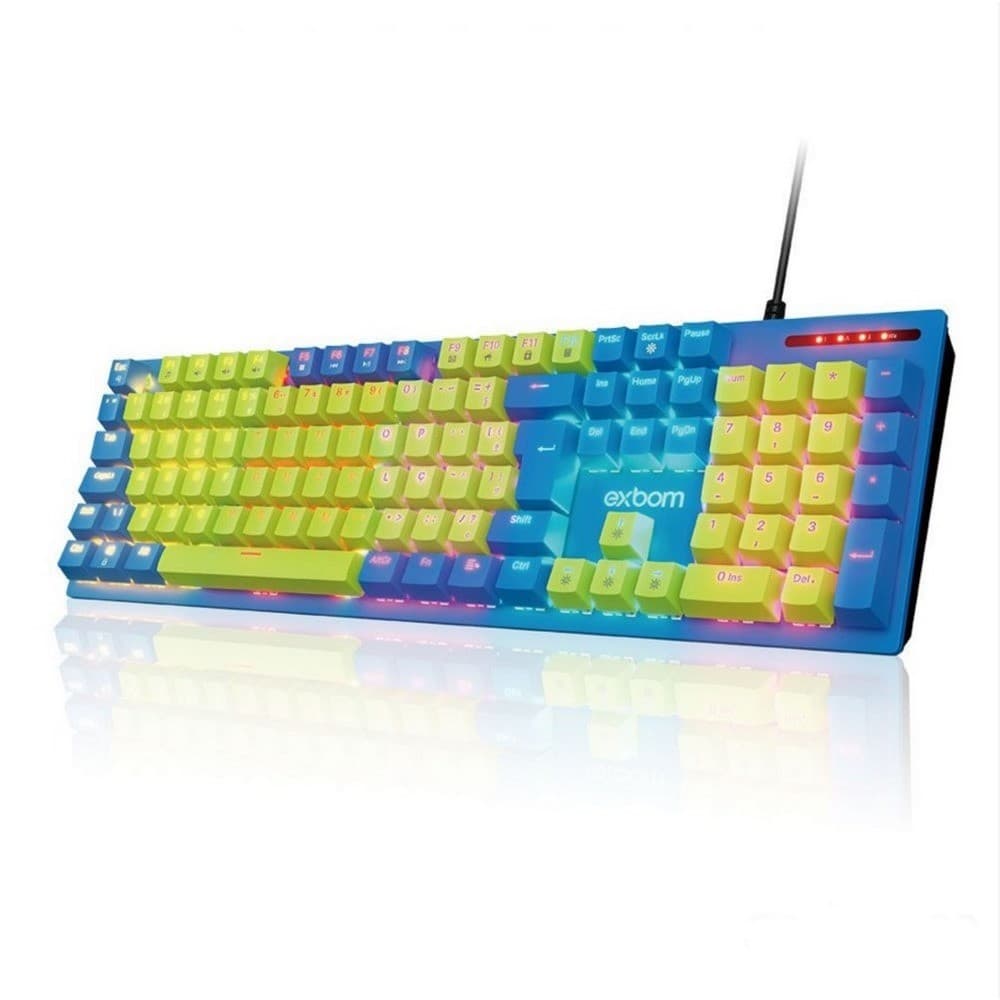 Teclado Gamer Mecanico c/ Teclas Numéricas Switch Vermelho e 17 Modos RGB Exbom Bk-g501
