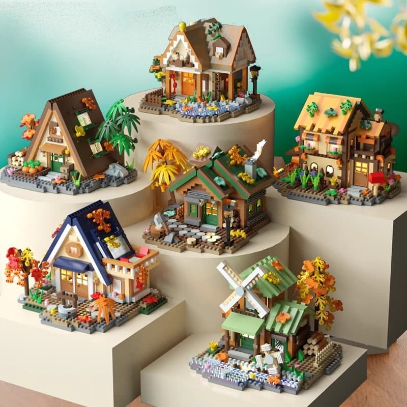 Compatível com blocos de montar Lego: cabana na floresta, casa, cena de rua, moinho de vento artesanal, casa na árvore, 