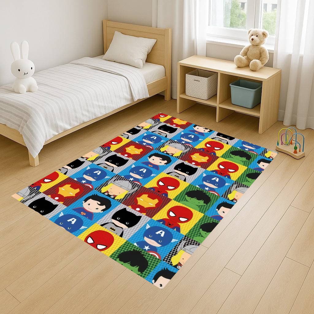Tapete Retangular 100x140 Antiderrapante Infantil Herói Baby Homem Ara Capitão Hul Meninos Quarto Sala Decoração