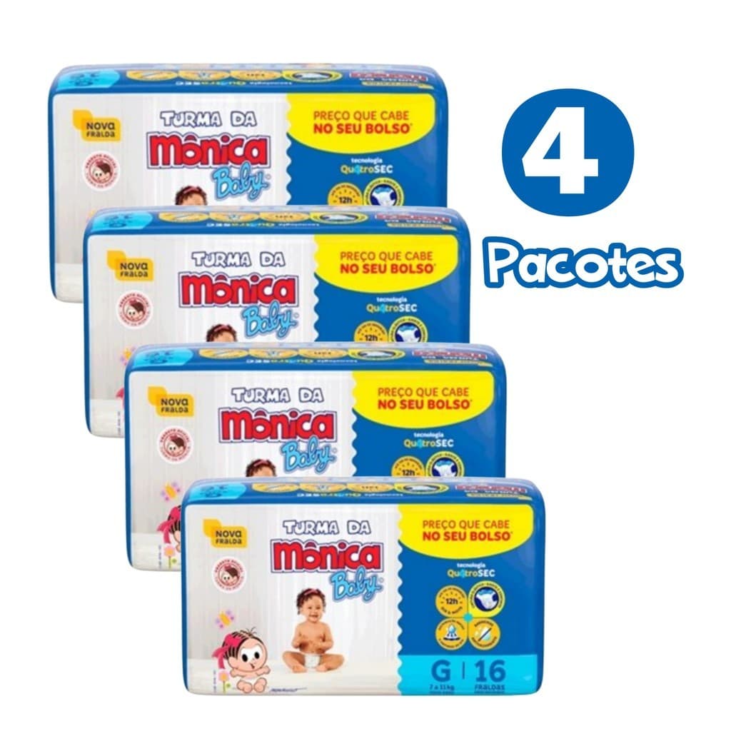 Kit C/ 4 Pacotes de Fralda Turma Da Monica  Jumbinho RN,P,M,G