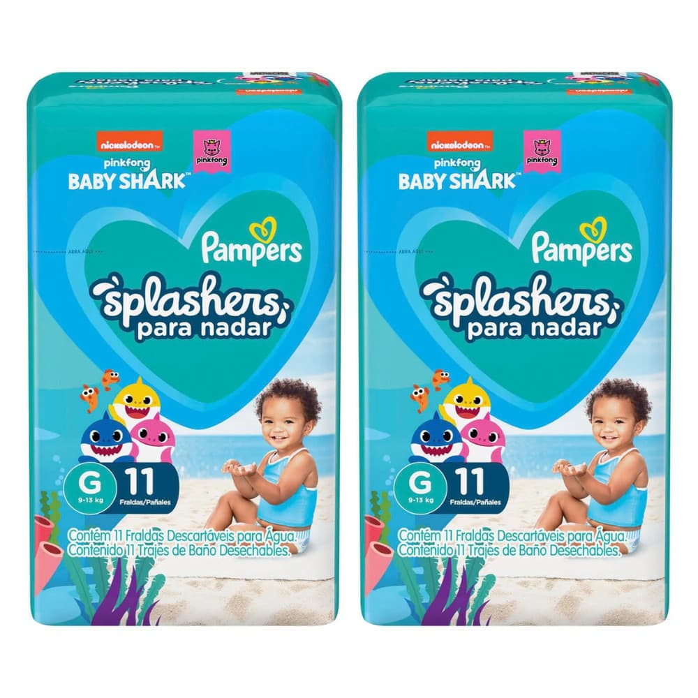 Kit 2 Fraldas Descartáveis Pampers Splashers para Água G 9-13kg 11 Fraldas