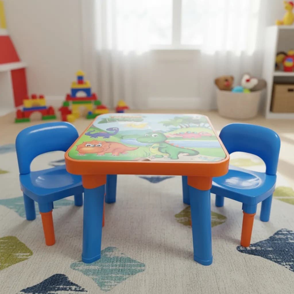 Mesinha infantil  Dino com  2 Cadeira  porta lápis e divisórias Educativo escolar