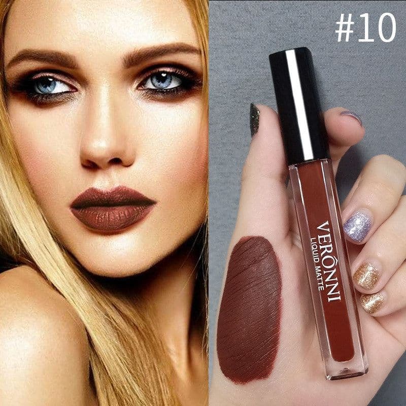 VERONNI Copo Antiaderente Matte Lip Gloss Matte Lip Gloss Batom Líquido Não Desbotamento Maquiagem 12 Cores