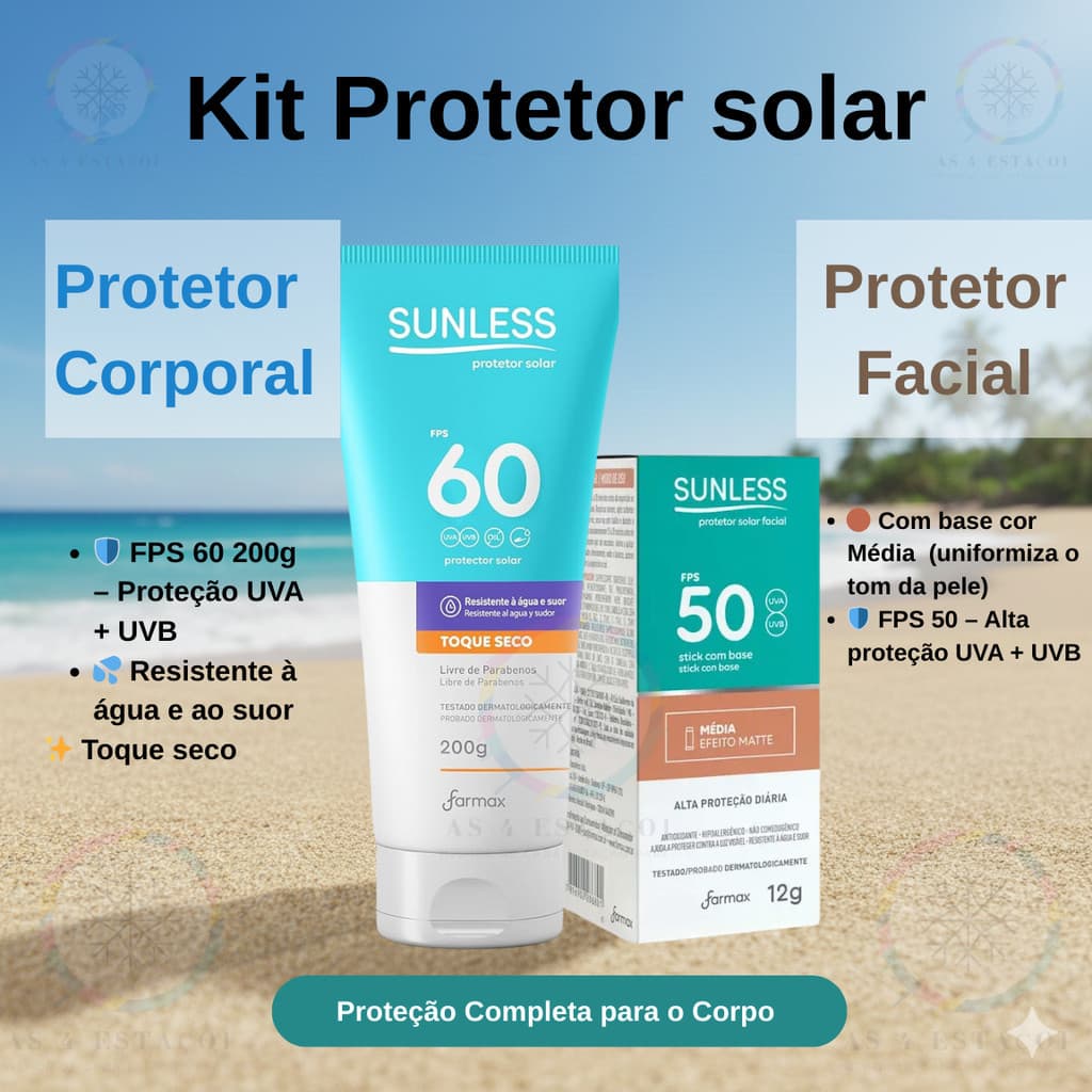 kit Protetor Solar Facial Bastão Média + Protetor Solar Corporal FPS 60 200g