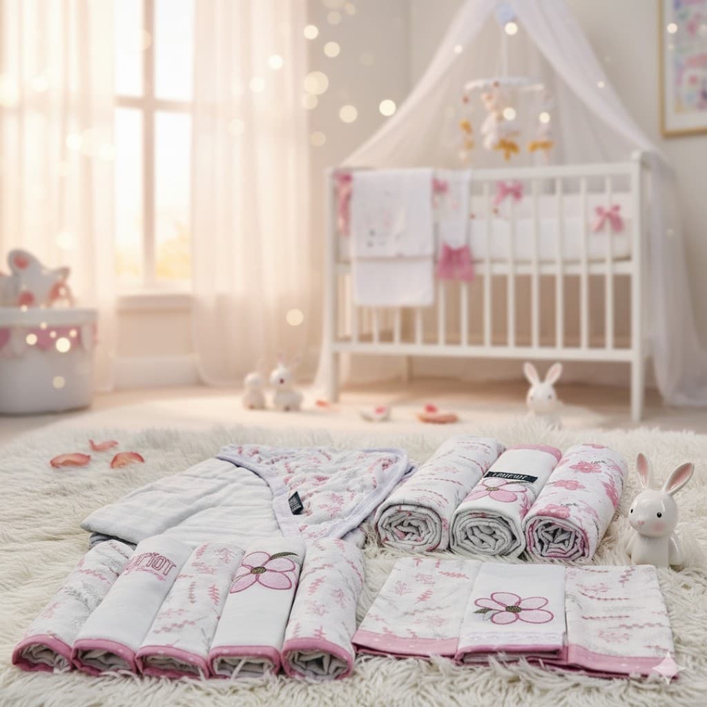 Kit 15 Peças Enxoval Completo Recém Nascido Feminino Florzinha Bebê Qualidade Premium 100% Algodão Bordado Estampado