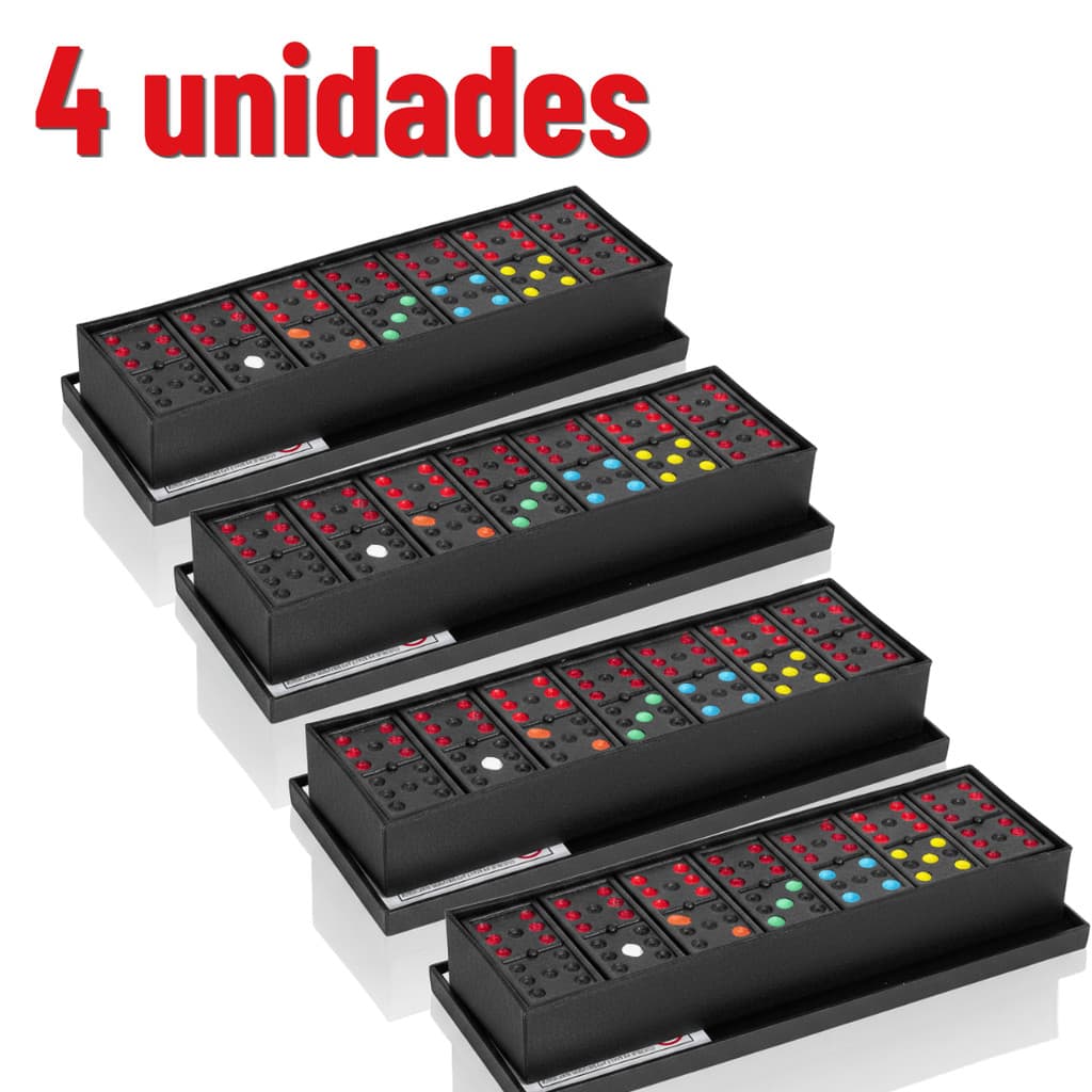 Kit 4 Jogo Dominó Plástico C/ Estojo 28 Peças jogo para Familia Tabuleiro Prenda Festa Junina Natal