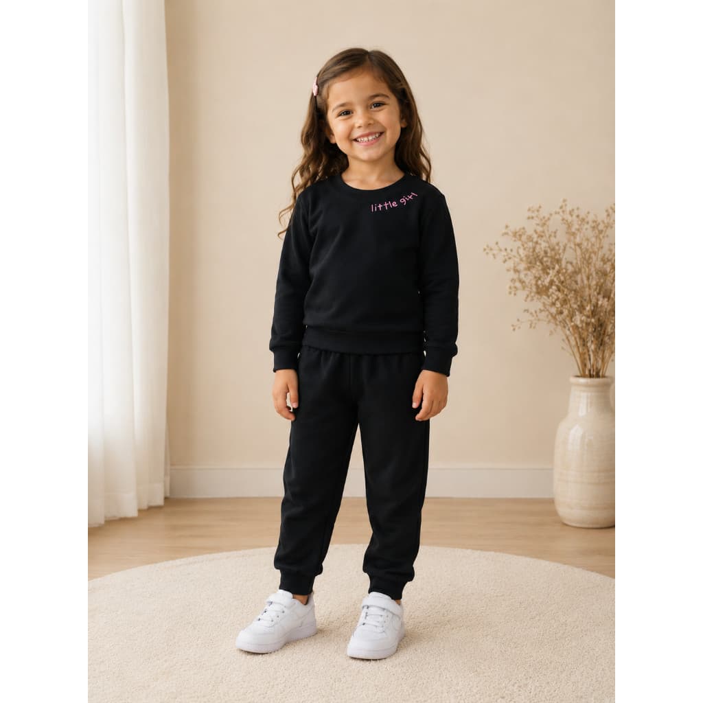Conjunto Moletom Infantil Menina Peluciado | Casaco com Estampa Little Girl + Calça Moletom Zupa Zuka