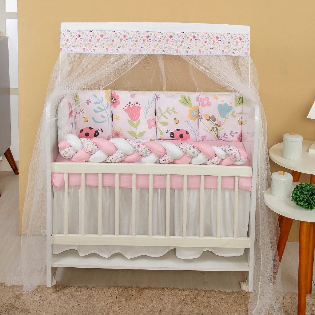 Kit para Mini Berço 13 peças Enxoval Bebê Menino Joaninha Flores