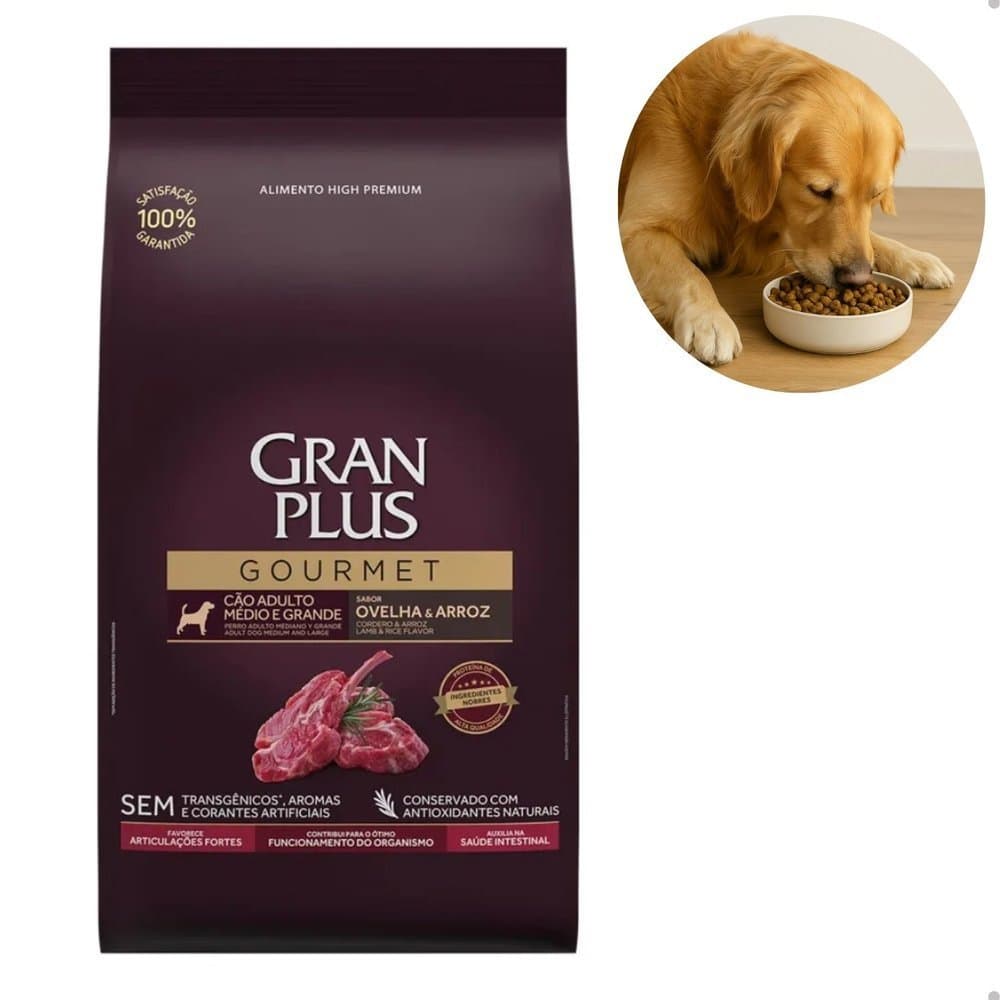 Ração GranPlus Gourmet Cães Adultos Médio e Grande Ovelha e Arroz  3kg