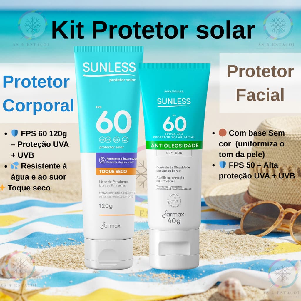Kit Protetor Solar Fps 60 120g + Protetor Solar Facial Sem Cor