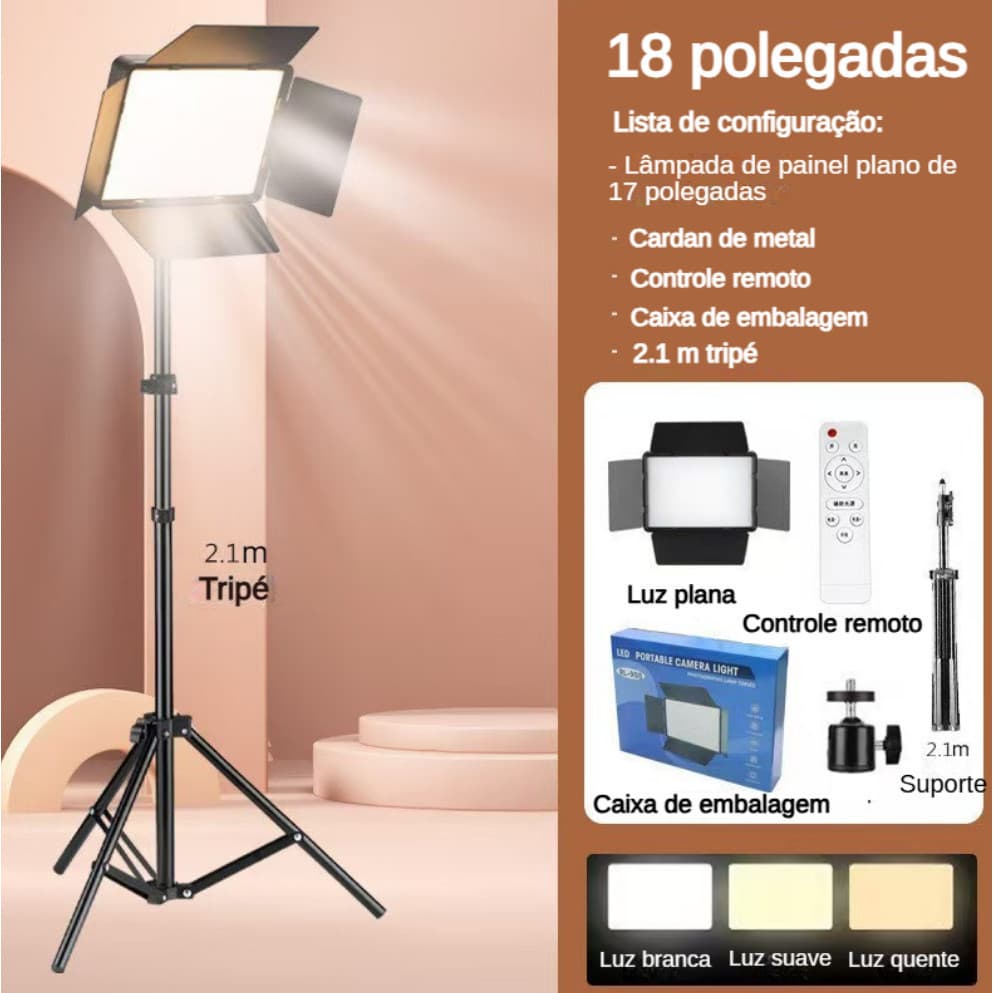 18 polegadas Iluminação Bicolor Estúdio Led Para Fotografia Video Controle e Tripe 2,1 Metros