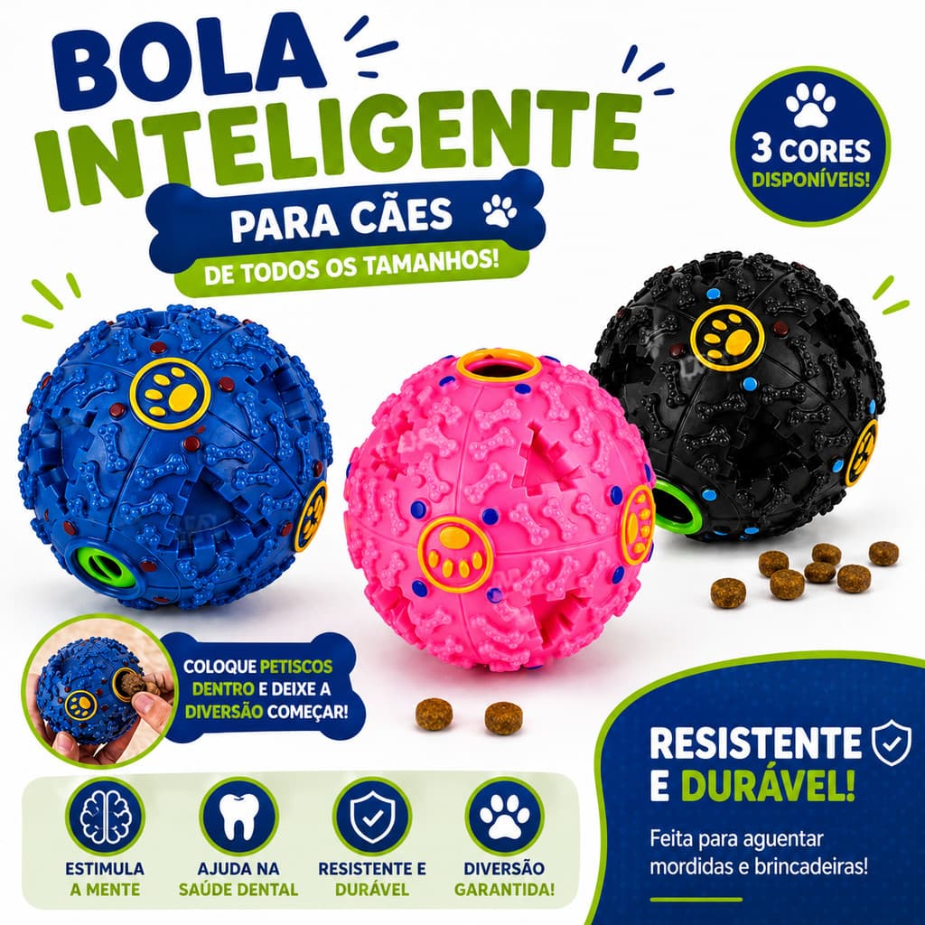 Brinquedo Pet Mordedor Bola Interativa Porta Petisco Ração Para Cachorro Com Apito Som Anti Estresse Resistente